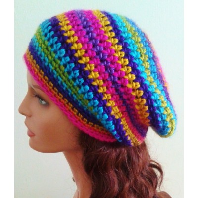 NEW 's Handmade  Slouchy Hat  Bright multicolor  beanie  tam  eb-78136202